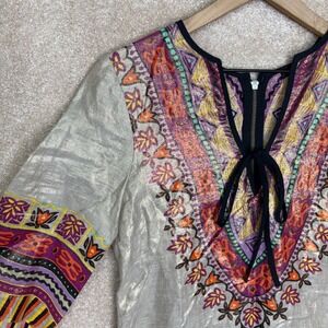 Nanette Lapore Dress Size‎ 4 Linen Shift Boho Tunic Metallic Artsy